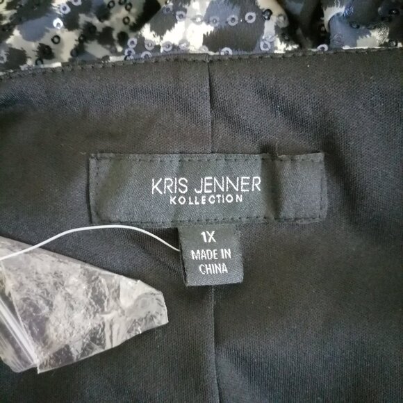 Kris Jenner Womens Black White 3/4 Sleeve Sequin Tunic Top Plus Size 1X - Picture 6 of 7